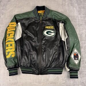 Vtg Green Bay Packers Jacket Mens Medium Black G3 Leather Vintage 90s Varsity